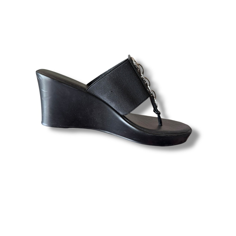 Lauren Blakwell Seleste Jeweled Wedge Sandals Comfort Slides Size 7 Black - Picture 5 of 16